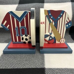 Kids Bookends Sports Theme Wood Soccer Baseball‎ Vintage